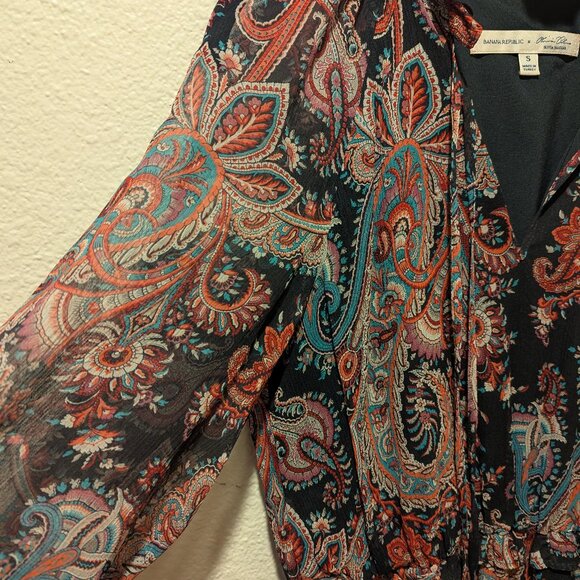 Banana Republic x Olivia Palermo High Low Paisley 100% Silk Dress Size S NWOT - Picture 5 of 9
